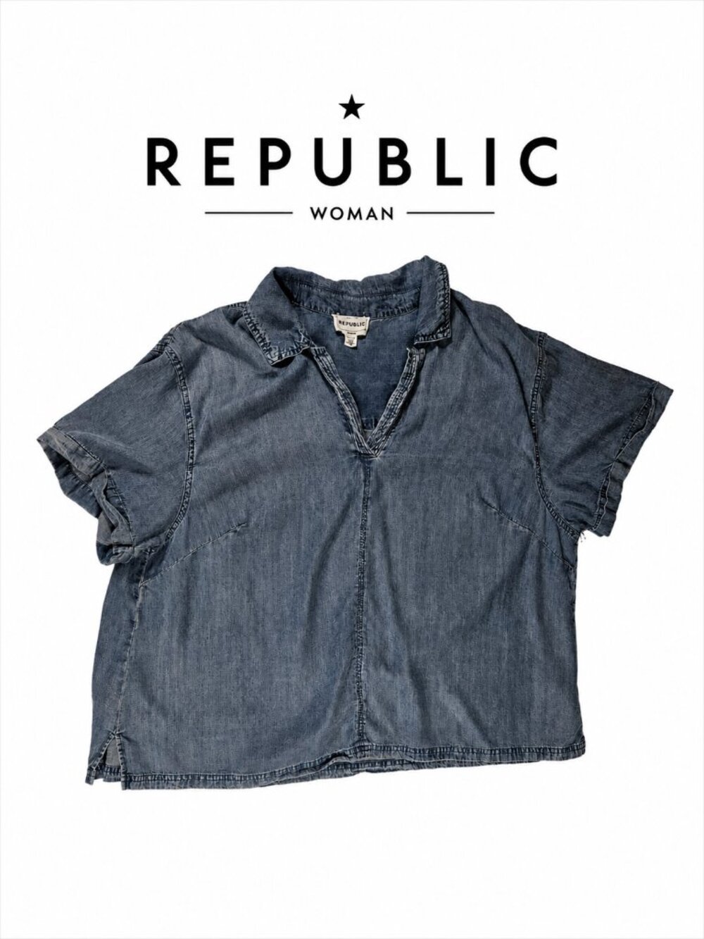FOR THE REPUBLIC Chambray Blouse ~ 2XL